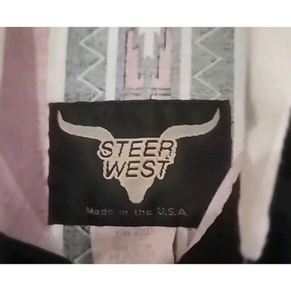 VTG Steer West Western Pearl Snap Down Long Sleeve Shirt Size L Red Black Navajo - Picture 10 of 15